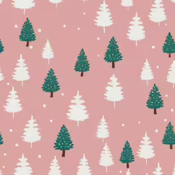 christmas trees are on pink with snow