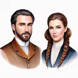 a man and woman wearing the same clothes as a portrait