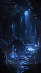 a tunnel is lit with several lights inside