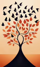 a colorful tree with many branches and birds