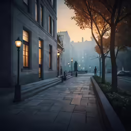 two people are standing in the street by the tree