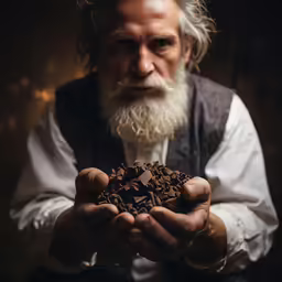the old man is holding out chocolate chips