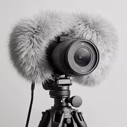 a furry microphone on top of a tripod