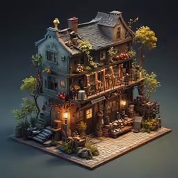 a house made out of paper and illuminated in a room