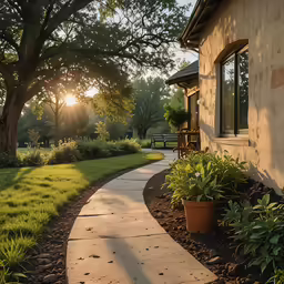 a pathway between trees leads into the sun