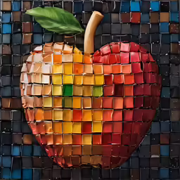 a colorful apple painted in the form of stained glass tiles