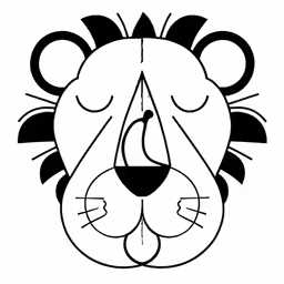 a lion face drawn in black and white