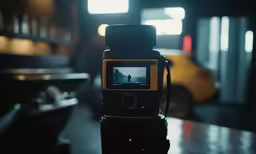 a camera is positioned on top of a table