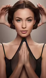an artistic photo of a woman with hands together