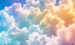 a colorful sky and clouds over the trees