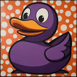 a purple ducky on an orange background with spots