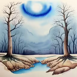 a painting of two trees that look like the same person,a picture of some trees that have been put together