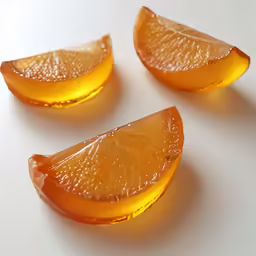 three pieces of orange are shown on a table