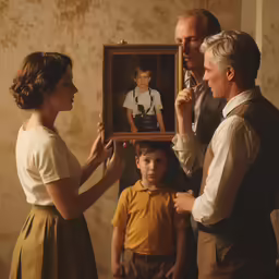 there is a family in a miniature photo