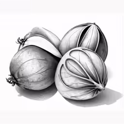 three onions on a white background drawing