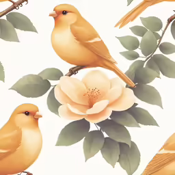a flower and two birds sit on the branch of a tree