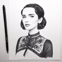 pencil drawing of a woman wearing a blouse