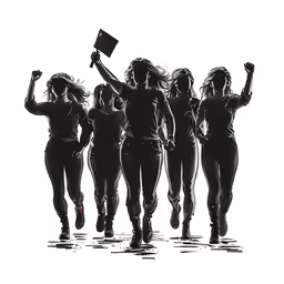 several women running and holding flags and walking