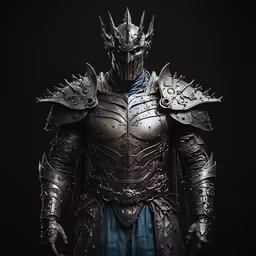 a man wearing a metal armor with two swords