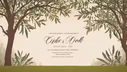 trees and grass are in front of the wedding card,a couple of trees with the wedding card