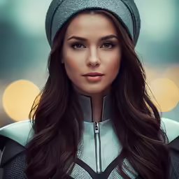 a model with very long hair wearing grey clothing