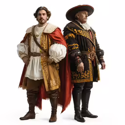 two men dressed in medieval style clothing posing for a photo
