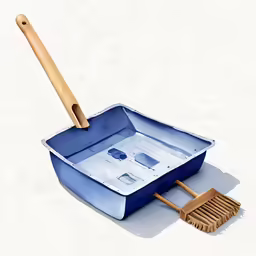 an image of a square dish and broom