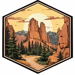 a painting of a scenic scene with trees