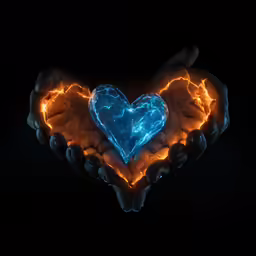 hands forming a heart that is illuminated by brightly colored lighting