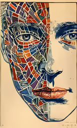 the image has various colored geometric shapes on it