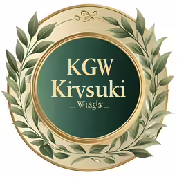 the kgw kryskui logo, showing the green leaves and gold lettering