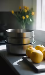 a white plate filled with ripe oranges next to some lemon
