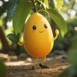 a cute little yellow egg that is holding his arms in the air