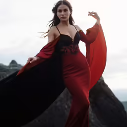 a woman with her hands on her hips wearing a dress