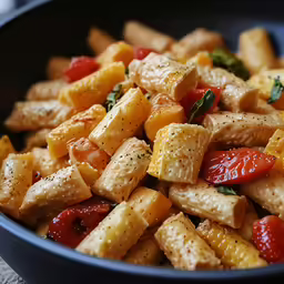 a plate full of pasta that has various toppings