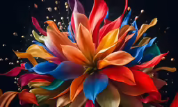 a multi - colored flower is floating over the dark background
