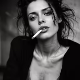 a young woman holding a cigarette and smoking a cigarette