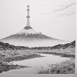 a black and white photo of an mt fuji