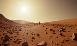 a lone person is standing on a dirt path