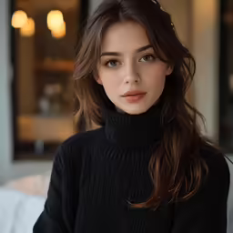 a beautiful young lady wearing black clothes sitting down