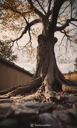 an old tree with its roots wrapped around it