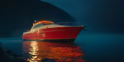 the boat is glowing and it is docked