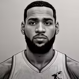 a portrait drawing of a professional basketball player in a basketball uniform