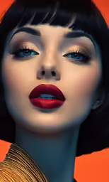 a close up shot of a woman wearing makeup with lipstick on her lips