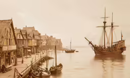 an old photo of a small ship in the water