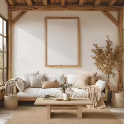 a white couch with various pillows on top of it
