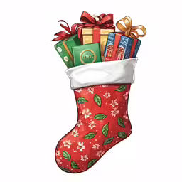 a christmas stocking filled with lots of boxes