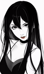 a girl with long black hair and wearing a bra