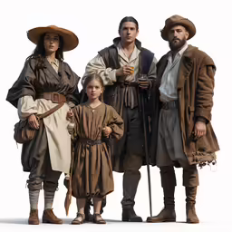 the actors pose in costume as they stand next to their dog