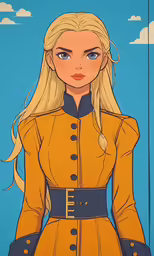 a poster of a blond woman in yellow clothes